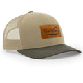 Coosa Cotton- Leather Patch Trucker Hat- 2 Tone Khaki / Brown