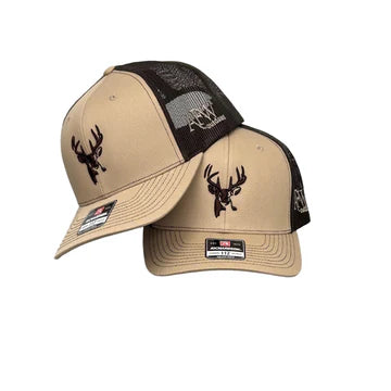 American Flyway Waterfowl-112 Khaki / Coffee Buck Logo Trucker