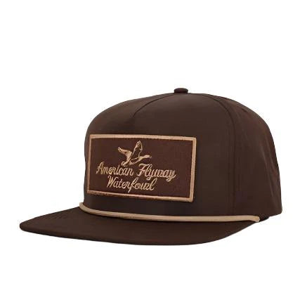 American Flyway Waterfowl- Throwback Vintage Rope Hat Brown with Patch and Tan Rope