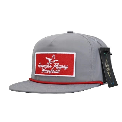 American Flyway Waterfowl- Throwback Vintage Rope Hat Grey with Patch and Red Rope