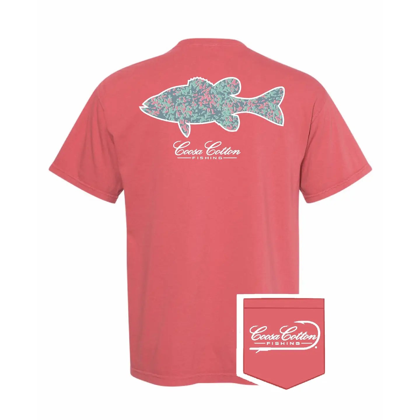 Coosa Cotton- Short Sleeve Pocket Tee | Tie-Dye Bass | Coral