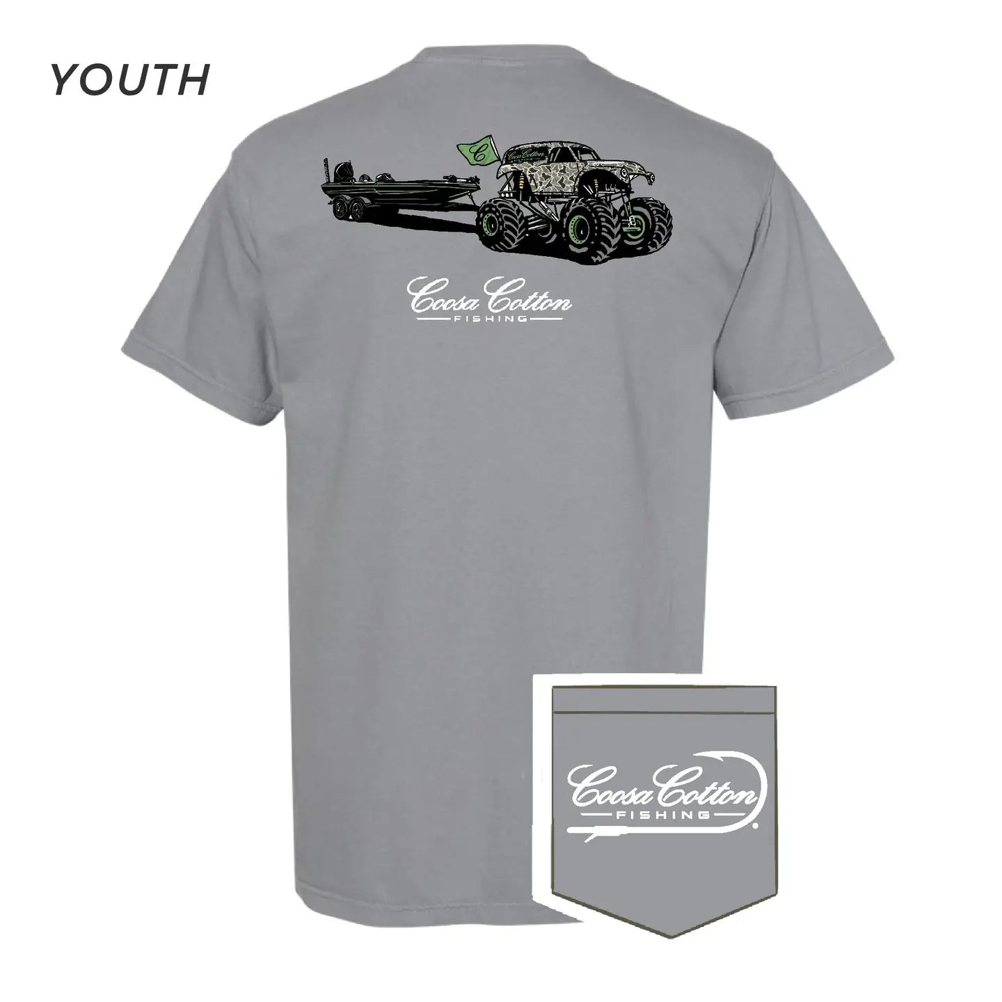 Coosa Cotton- Youth Short Sleeve Pocket Tee | Monster Truck | Wrought Iron