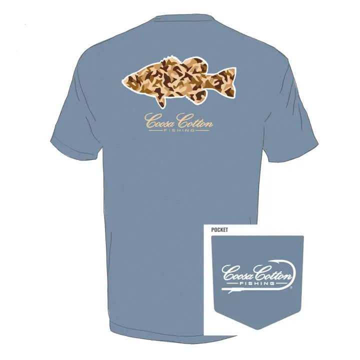 Coosa Cotton- Short Sleeve Pocket Tee | Duck Camo Bass | Denim