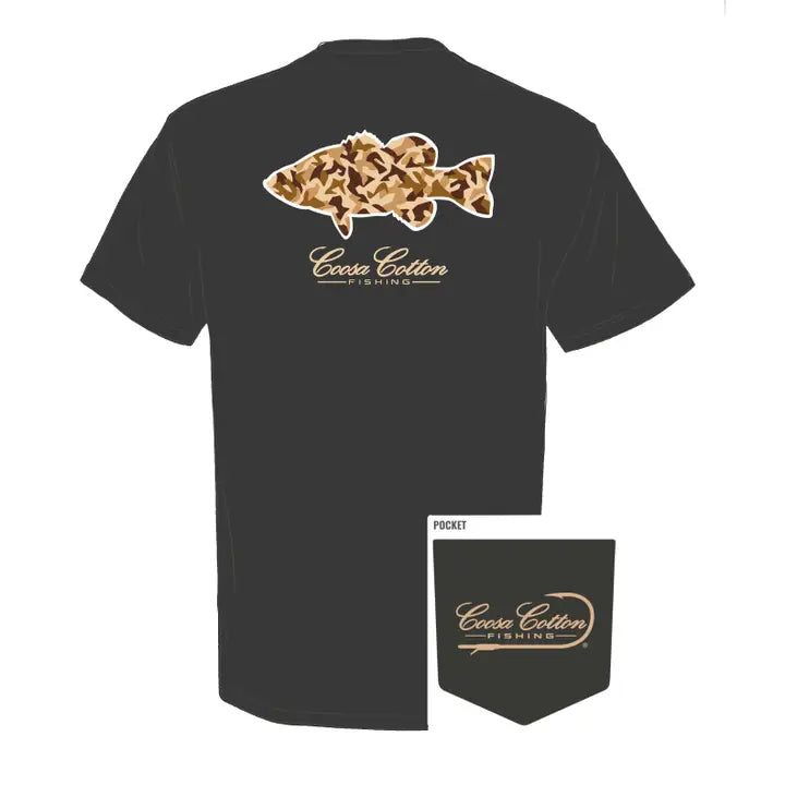 Coosa Cotton- Short Sleeve Pocket Tee | Duck Camo Bass | Charcoal