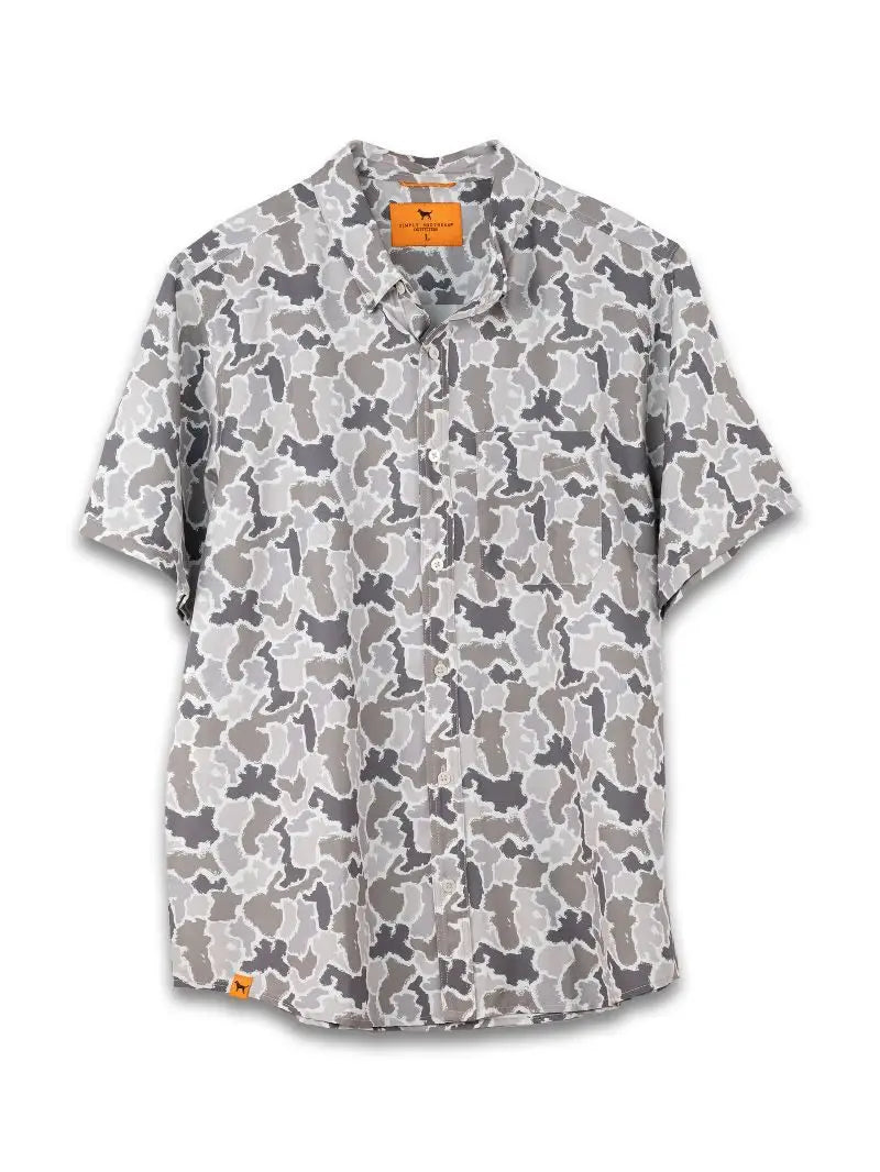 Simply Southern- Men's Coastal Button Down Shirt-Gray Camo